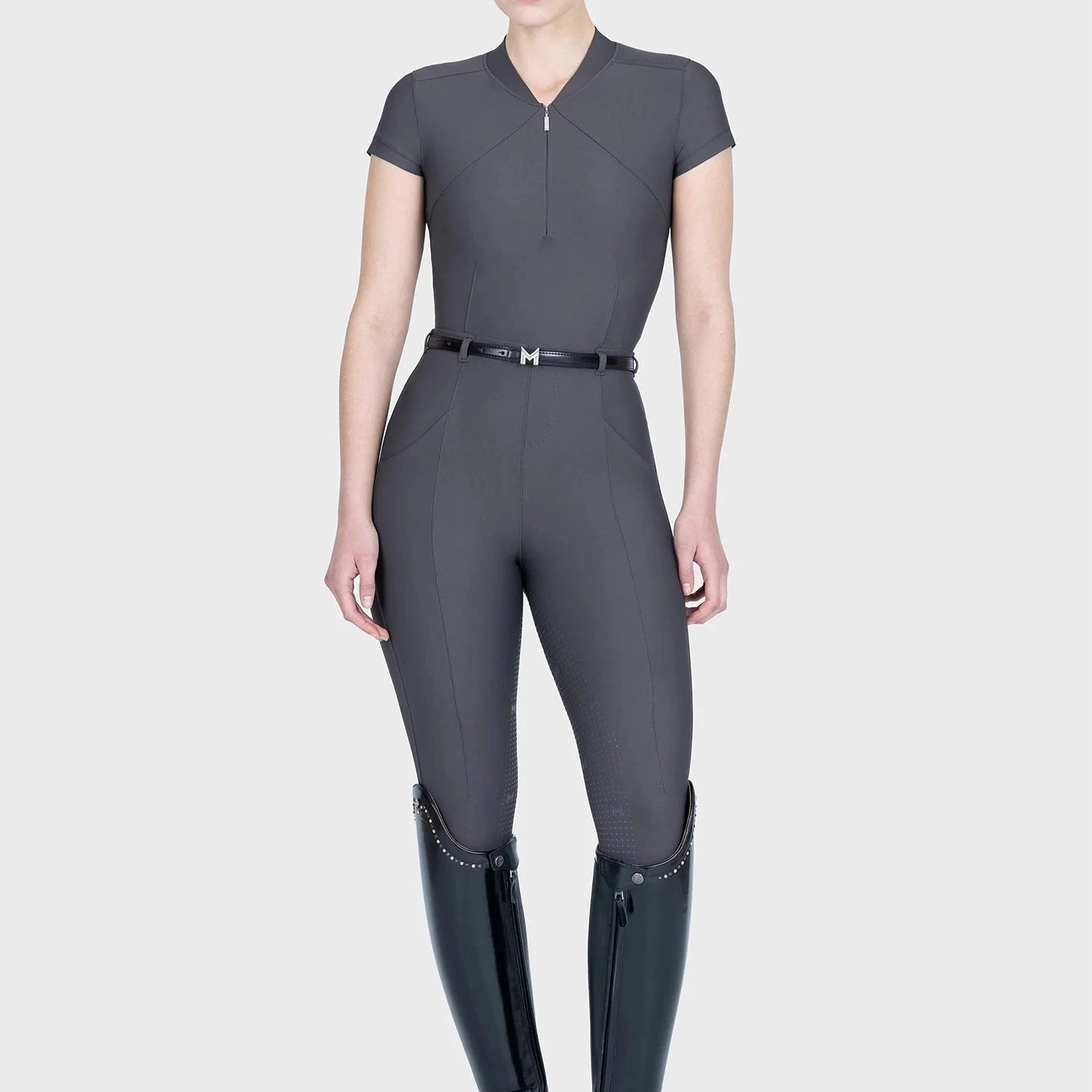 Maximilian Equestrian Veyla Short Sleeve Top, Graphite