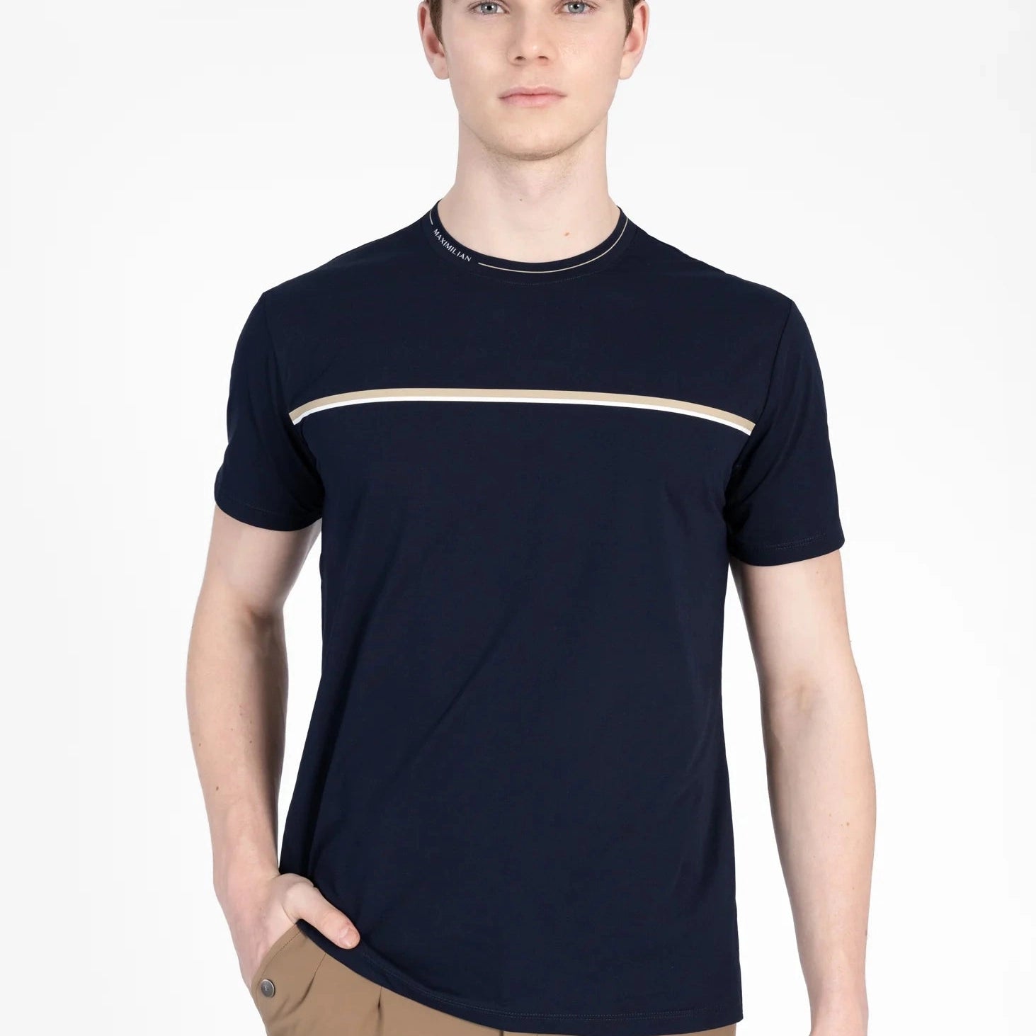 Maximilian Equestrian Step Technical Polo Shirt, navy