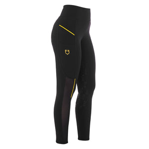 Equestro női slim fit lovaglóleggings mikromesh betétekkel, fekete