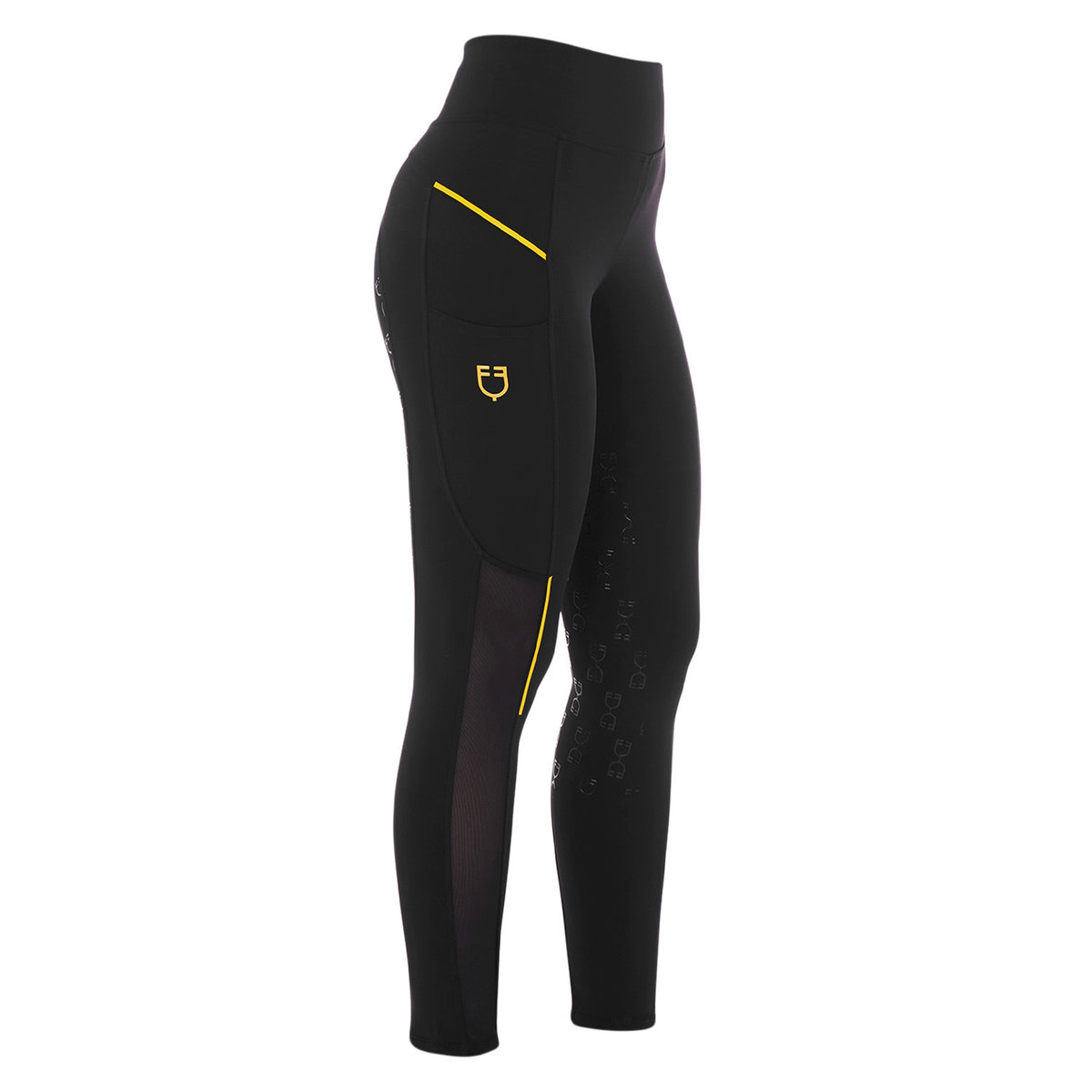Equestro női slim fit lovaglóleggings mikromesh betétekkel, fekete