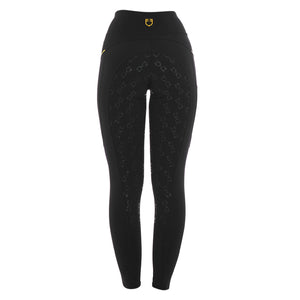 Equestro női slim fit lovaglóleggings mikromesh betétekkel, fekete