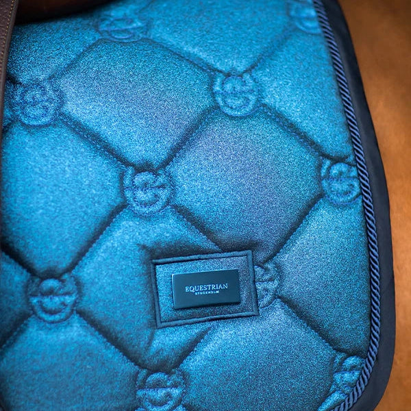 Equestrian Stockholm jumping saddle pad, blue meadow glimmer